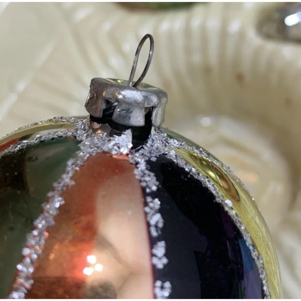 Vintage 5 Romania Glass Ornaments 1970s Hand Decorated Christmas Original Box
